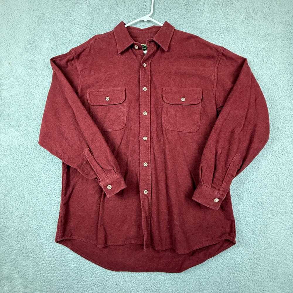Field & Stream Mens Heavy Flannel Shirt Button Up XL Burgundy Cotton
